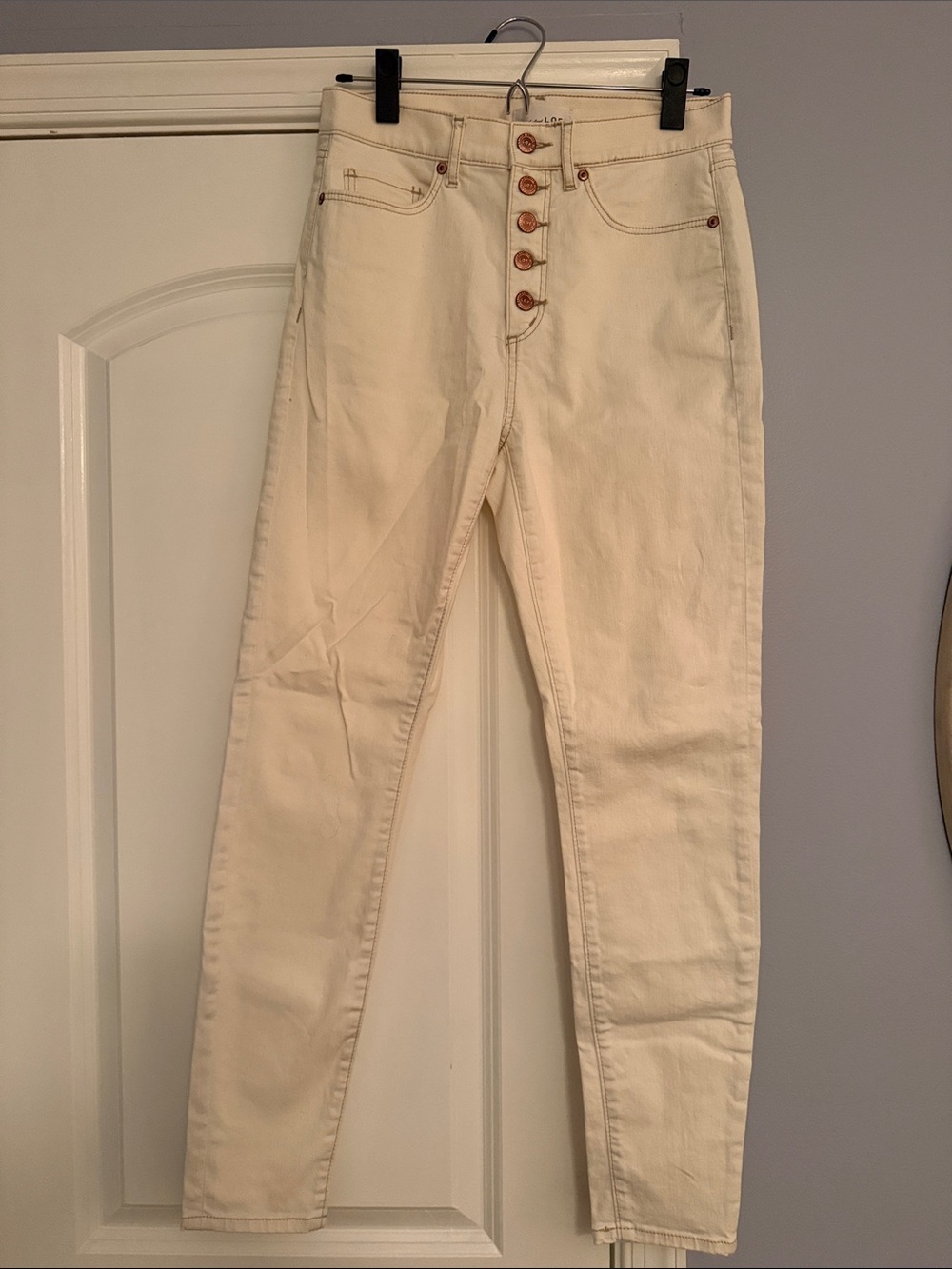 LOFT High-Rise Ivory Button-Fly Jeans